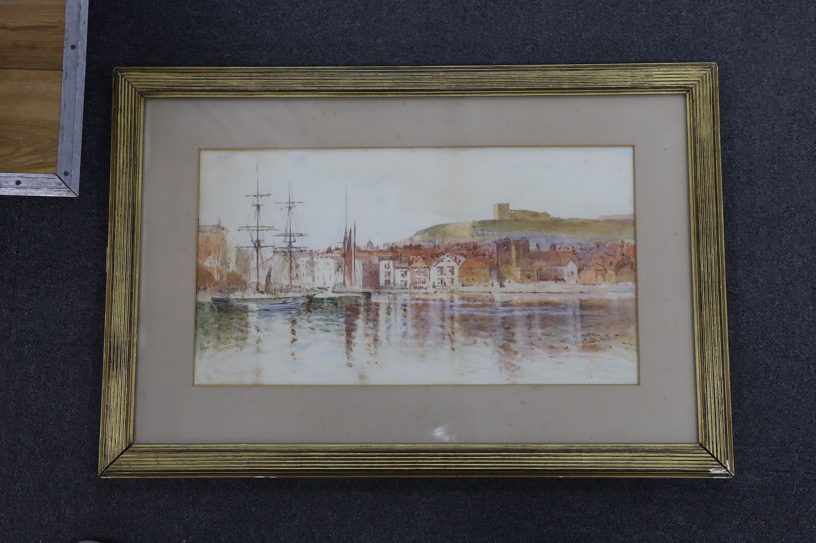 English School, watercolour, Harbour scene, indistinctly signed, 29 x 54cm